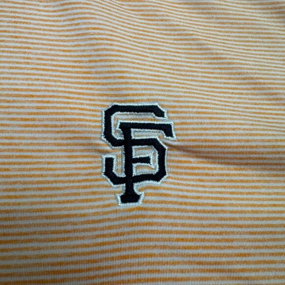 Johnnie-O SF San Francsico Giants MLB Polo Shirt Men Medium Orange White Striped - Picture 7 of 12